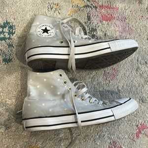 Grey and White Polka Dot High Top Converse